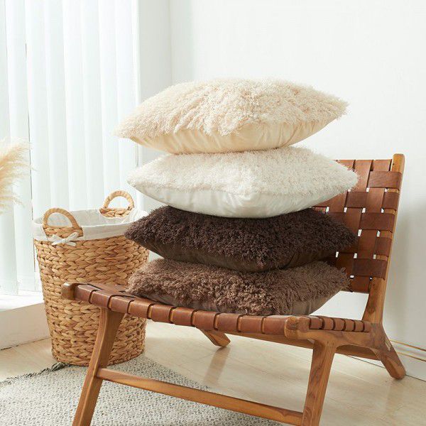 Pure color plush cashmere autumn and winter straw wool cushion cover ins wind non core pillow waist linen cushion cover 