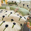 Autumn and winter cartoon small fresh milk velvet four piece set plush double faced plush thickened bed sheet quilt cover bed three piece set 