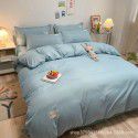 Japanese simple washable cotton, solid color, four piece bed sheet, quilt cover, bedding, student dormitory, single person, three piece set 