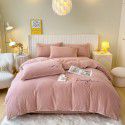 Solid Light Luxury Embroidery Milk Fleece Four Piece Set Double Combination Thickened Coral Fleece Duvet Cover Autumn and Winter Golden Mink Fleece Flat Sheet Fitted Sheet 