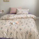 Nantong Xiaoqingxin Floral Four piece Set 100% Cotton Bedding Sheet and Quilt Cover Dormitory Three piece Nude Sleeping Set 