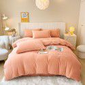 Solid Light Luxury Embroidery Milk Fleece Four Piece Set Double Combination Thickened Coral Fleece Duvet Cover Autumn and Winter Golden Mink Fleece Flat Sheet Fitted Sheet 