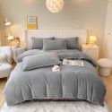 Solid Light Luxury Embroidery Milk Fleece Four Piece Set Double Combination Thickened Coral Fleece Duvet Cover Autumn and Winter Golden Mink Fleece Flat Sheet Fitted Sheet 