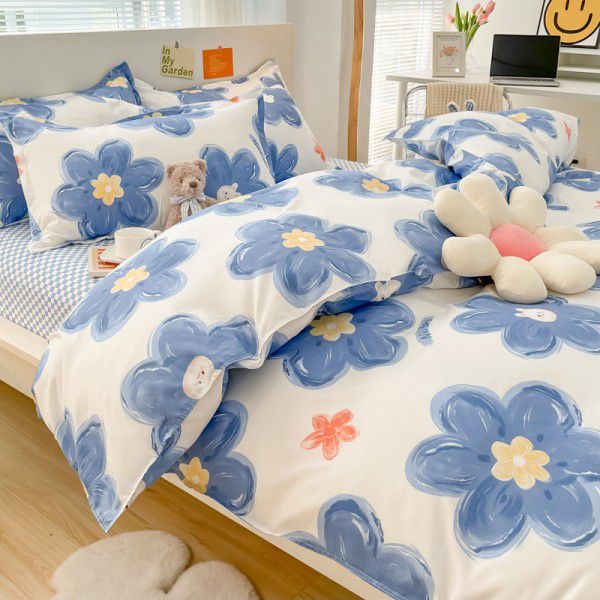 Thickened brushed four piece set single student dormitory three piece set simple bed sheet quilt cover gift bedding wholesale 