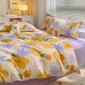 Autumn and winter cartoon small fresh milk velvet four piece set plush double faced plush thickened bed sheet quilt cover bed three piece set 