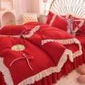 Wedding red four piece set, newly married light luxury bed sheet, quilt cover, net red wedding bedding, spring and autumn style 