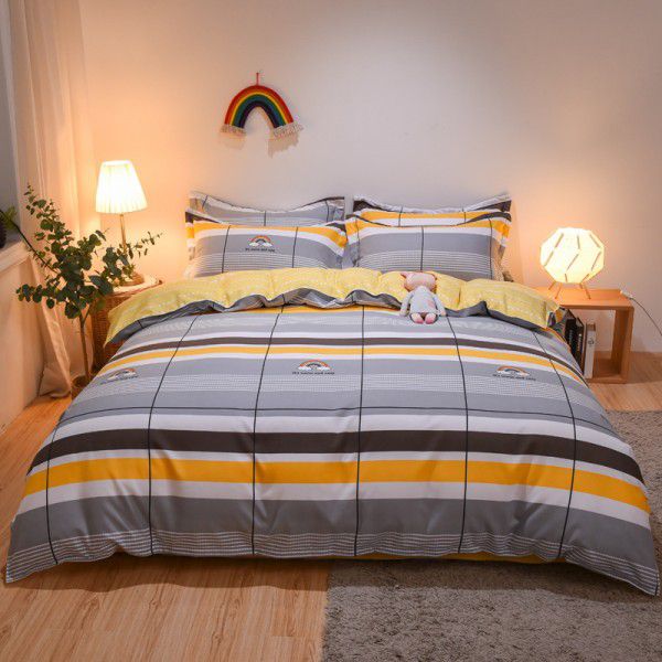 Hengyuan sample pure cotton brushed four piece set thickened warm bed sheet quilt cover four piece set student dormitory three piece set wholesale 