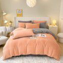 Solid Light Luxury Embroidery Milk Fleece Four Piece Set Double Combination Thickened Coral Fleece Duvet Cover Autumn and Winter Golden Mink Fleece Flat Sheet Fitted Sheet 