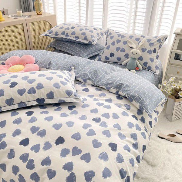 Live broadcast 40s printing jet cotton four piece set ins small fresh pure cotton twill single double bed sheet quilt cover wholesale 