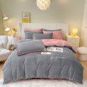 Solid Light Luxury Embroidery Milk Fleece Four Piece Set Double Combination Thickened Coral Fleece Duvet Cover Autumn and Winter Golden Mink Fleece Flat Sheet Fitted Sheet 