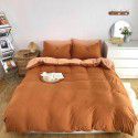 Autumn and winter new color contrast knitted cotton four piece set simple plain color quilt cover pillowcase bed sheet fitted sheet set wholesale 