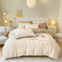 Solid Light Luxury Embroidery Milk Fleece Four Piece Set Double Combination Thickened Coral Fleece Duvet Cover Autumn and Winter Golden Mink Fleece Flat Sheet Fitted Sheet 