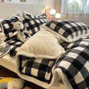 Thickened Milk Cashmere Bed 4-Piece Lamb Cashmere Checker Quilt Cover Winter Coral Cashmere Bedding Piece 3-Piece Men's Sheet Set 