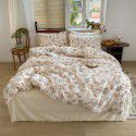 Nantong Xiaoqingxin Floral Four piece Set 100% Cotton Bedding Sheet and Quilt Cover Dormitory Three piece Nude Sleeping Set 