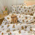 Ins style pure cotton four piece set, all cotton cartoon small fresh bed sheet, fitted sheet, quilt cover, nude sleep, color contrast 