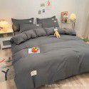 Japanese simple washable cotton, solid color, four piece bed sheet, quilt cover, bedding, student dormitory, single person, three piece set 