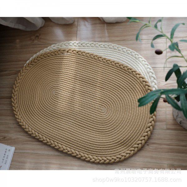 Simple Japanese woven mat porch floor mat doormat bathroom water absorbing scrub floor mat cream oval floor mat 