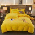 Autumn and winter thickened milk velvet four piece set, flower embroidery flannel quilt cover, bed sheet, bedding set, wholesale 