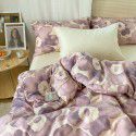 Ins style pure cotton four piece set, all cotton cartoon small fresh bed sheet, fitted sheet, quilt cover, nude sleep, color contrast 