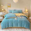 Solid Light Luxury Embroidery Milk Fleece Four Piece Set Double Combination Thickened Coral Fleece Duvet Cover Autumn and Winter Golden Mink Fleece Flat Sheet Fitted Sheet 