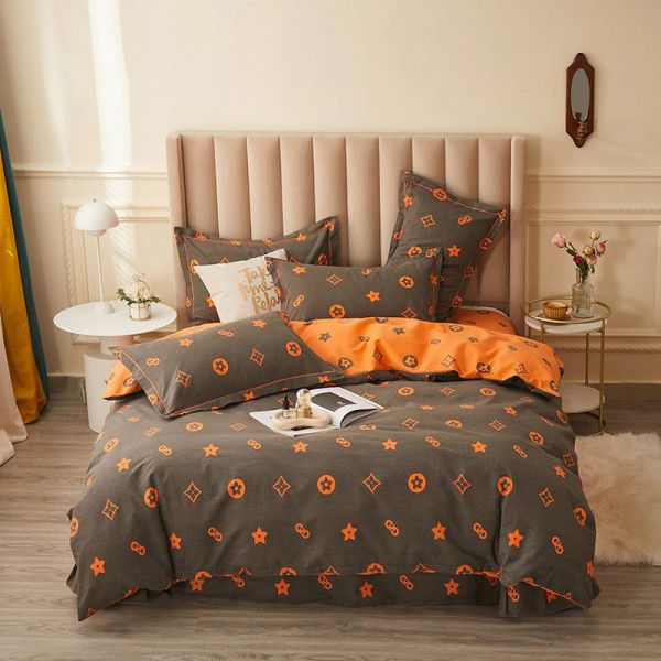 Live broadcast goods All cotton thickened woolen four piece quilt cover in autumn and winter All cotton student three piece quilt cover 