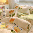 Autumn and winter thickened milk velvet bed four piece set, double-sided plush warm coral velvet bed sheet and quilt cover, three piece set wholesale 