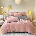 Solid Light Luxury Embroidery Milk Fleece Four Piece Set Double Combination Thickened Coral Fleece Duvet Cover Autumn and Winter Golden Mink Fleece Flat Sheet Fitted Sheet 