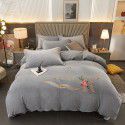 Autumn and winter thickened milk velvet four piece set, flower embroidery flannel quilt cover, bed sheet, bedding set, wholesale 