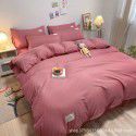 Japanese simple washable cotton, solid color, four piece bed sheet, quilt cover, bedding, student dormitory, single person, three piece set 