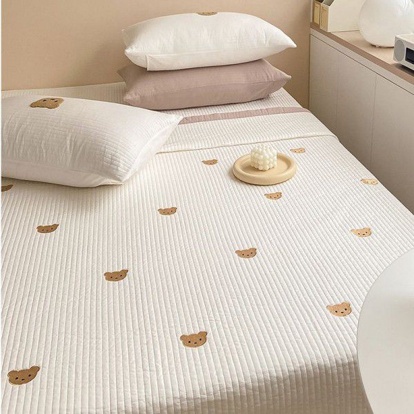 Korean bear embroidery cotton bed cover three piece quilted bed sheet four seasons quilting cover blanket tamins 