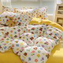 Autumn and winter cartoon small fresh milk velvet four piece set plush double faced plush thickened bed sheet quilt cover bed three piece set 