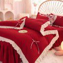 Wedding red four piece set, newly married light luxury bed sheet, quilt cover, net red wedding bedding, spring and autumn style 