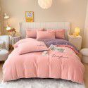 Solid Light Luxury Embroidery Milk Fleece Four Piece Set Double Combination Thickened Coral Fleece Duvet Cover Autumn and Winter Golden Mink Fleece Flat Sheet Fitted Sheet 