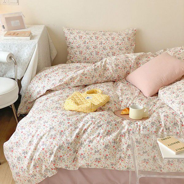 Live broadcast agent ins small fresh four piece pure cotton cotton 40 small flower single double bed single set wholesale 