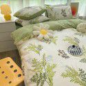 Autumn and winter cartoon small fresh milk velvet four piece set plush double faced plush thickened bed sheet quilt cover bed three piece set 