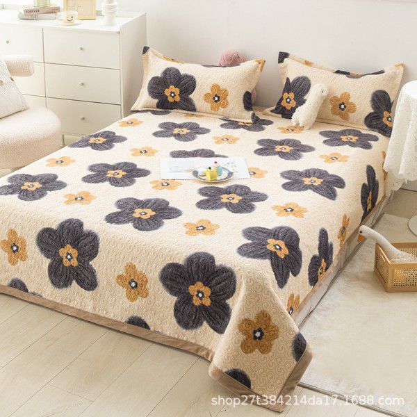 New Milk Pile Bed Cover Three piece Student Dormitory Mattress Blanket Multi functional Non slip Cushion Right Angle Tatami 