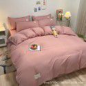 Japanese simple washable cotton, solid color, four piece bed sheet, quilt cover, bedding, student dormitory, single person, three piece set 