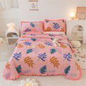 Autumn and winter thickened milk velvet bed cover three piece quilted cotton crystal velvet blanket lace warm blanket sub sheet 