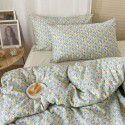 Ins style pure cotton four piece set, all cotton cartoon small fresh bed sheet, fitted sheet, quilt cover, nude sleep, color contrast 