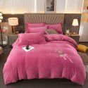 Autumn and winter thickened milk velvet four piece set, flower embroidery flannel quilt cover, bed sheet, bedding set, wholesale 