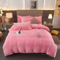 Autumn and winter thickened milk velvet four piece set, flower embroidery flannel quilt cover, bed sheet, bedding set, wholesale 