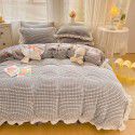 In winter, Korean version thickened princess style milk velvet four piece set, Jane lattice lace warm bed sheet, quilt cover, student three piece set 