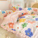 Korean style cotton princess style four-piece set small fresh bed skirt quilt cover sheet cotton dormitory bed three-piece set