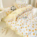 Korean style cotton princess style four-piece set small fresh bed skirt quilt cover sheet cotton dormitory bed three-piece set