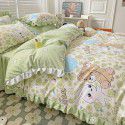 Korean style cotton princess style four-piece set small fresh bed skirt quilt cover sheet cotton dormitory bed three-piece set