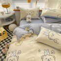 Ins style pure cotton bedding four piece set 100 cotton cartoon dormitory bed sheet three piece set children's fitted sheet quilt cover 