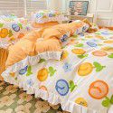 Korean style cotton princess style four-piece set small fresh bed skirt quilt cover sheet cotton dormitory bed three-piece set