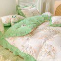 Korean style cotton princess style four-piece set small fresh bed skirt quilt cover sheet cotton dormitory bed three-piece set