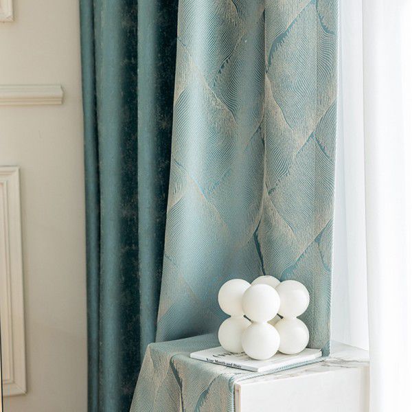 High precision texture malachite green mica grey modern luxury blackout curtain cloth finished villa curtain Venus 