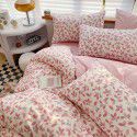 Ins style pure cotton bedding four piece set 100 cotton cartoon dormitory bed sheet three piece set children's fitted sheet quilt cover 